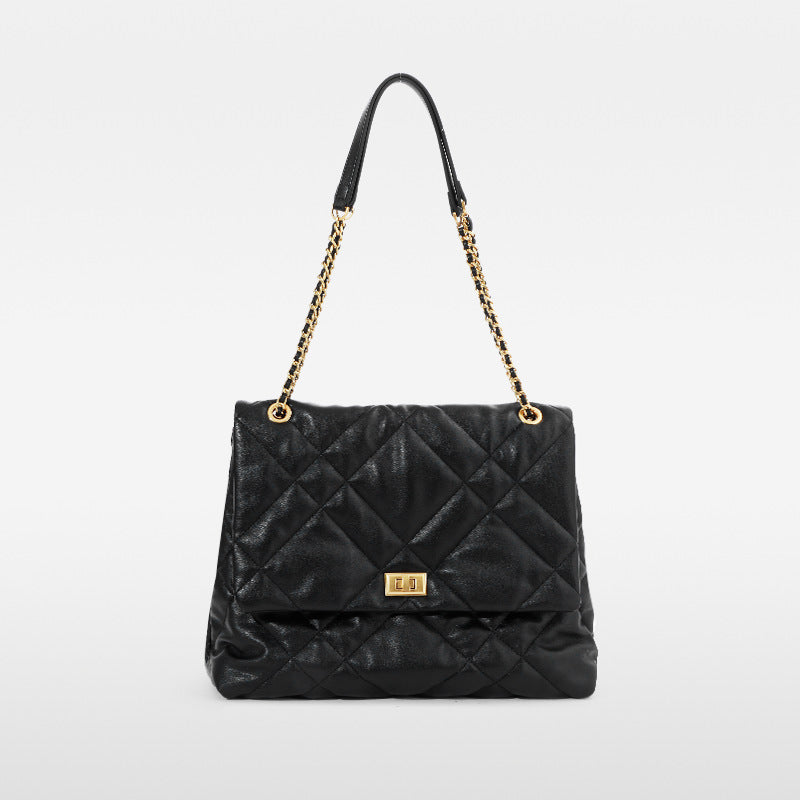 Elegant Quilted Black Shoulder Bag with Gold Hardware