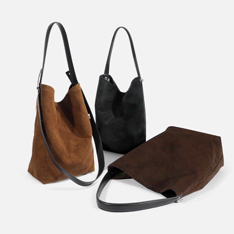 Soft Suede Shoulder Tote Bag with Adjustable Leather Strap