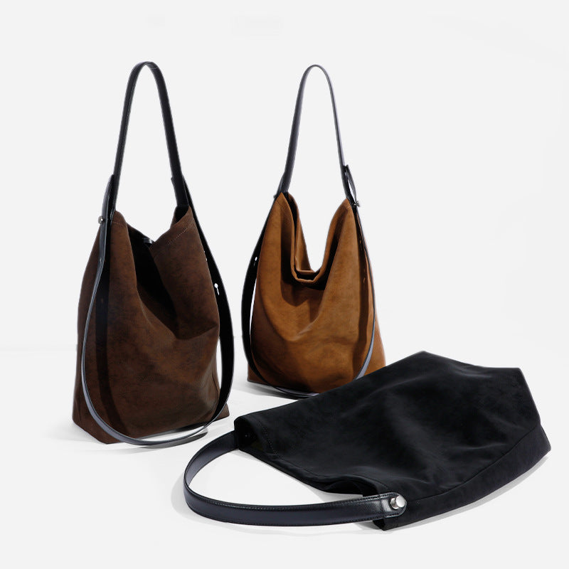 Soft Suede Shoulder Tote Bag with Adjustable Leather Strap