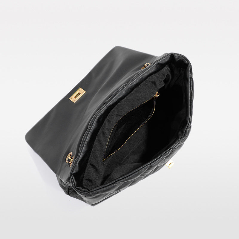 Elegant Quilted Black Shoulder Bag with Gold Hardware