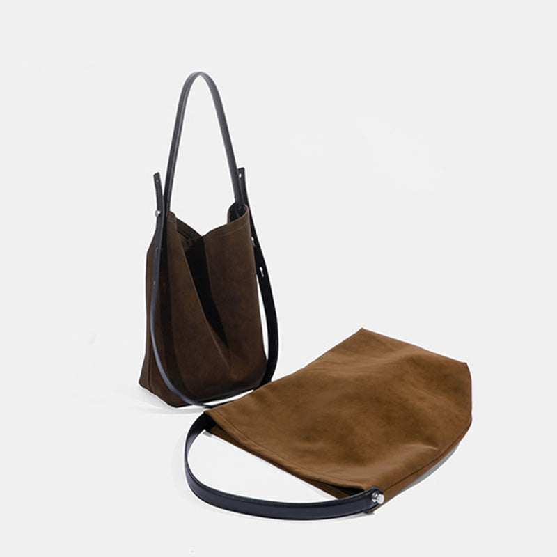 Soft Suede Shoulder Tote Bag with Adjustable Leather Strap