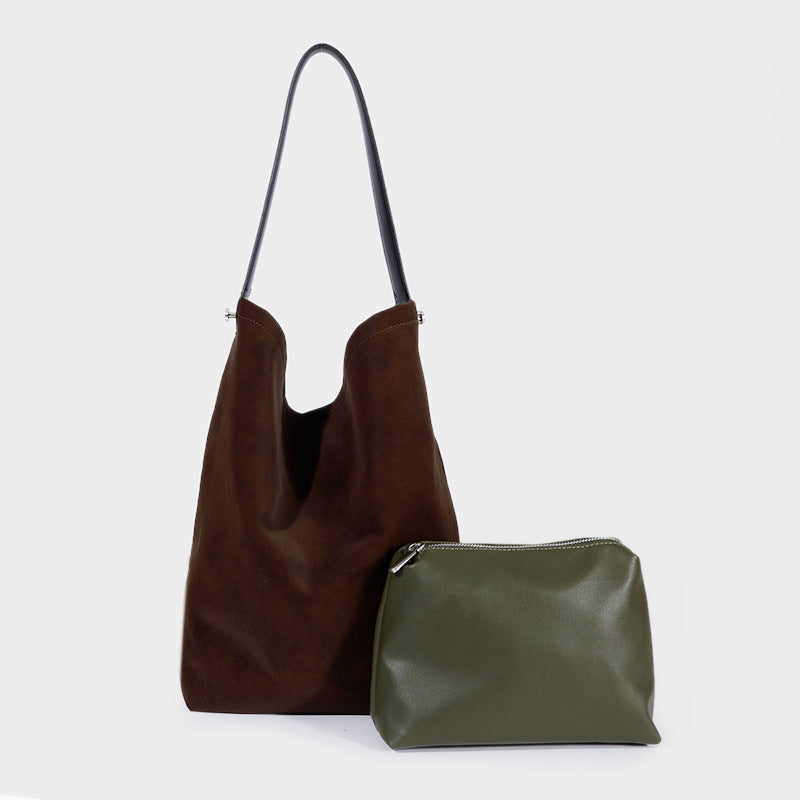 Soft Suede Shoulder Tote Bag with Adjustable Leather Strap
