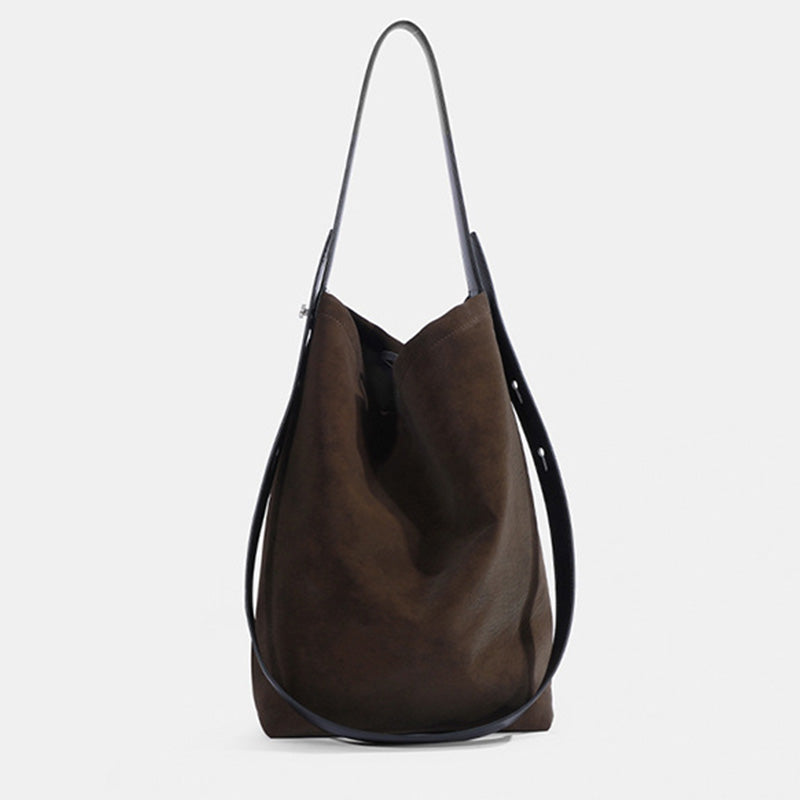 Soft Suede Shoulder Tote Bag with Adjustable Leather Strap
