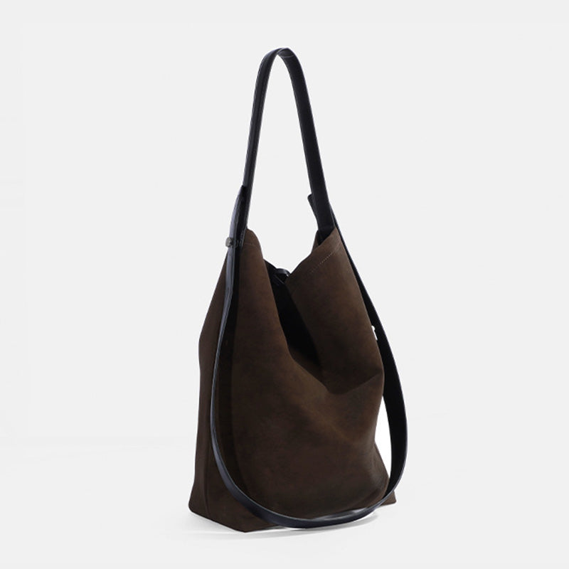 Soft Suede Shoulder Tote Bag with Adjustable Leather Strap