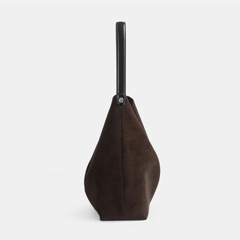 Soft Suede Shoulder Tote Bag with Adjustable Leather Strap