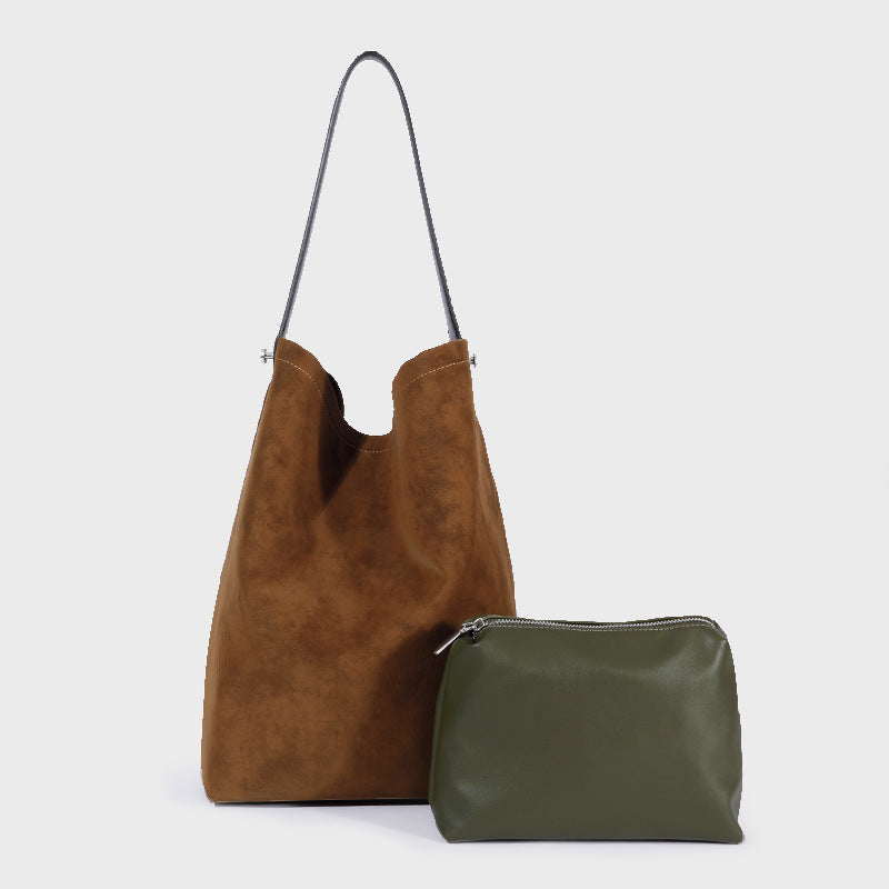 Soft Suede Shoulder Tote Bag with Adjustable Leather Strap