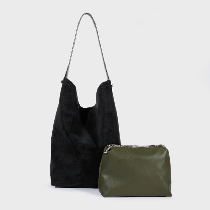 Soft Suede Shoulder Tote Bag with Adjustable Leather Strap